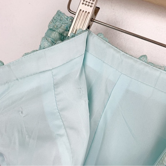 Ellie Wilde by Mon Cheri Two Piece Off the Shoulder Mint Lace Formal Maxi Dress - Picture 6 of 15